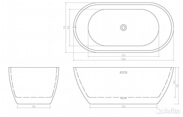 Акриловая ванна Cerutti SPA d'iseo (CT9903) 160х75