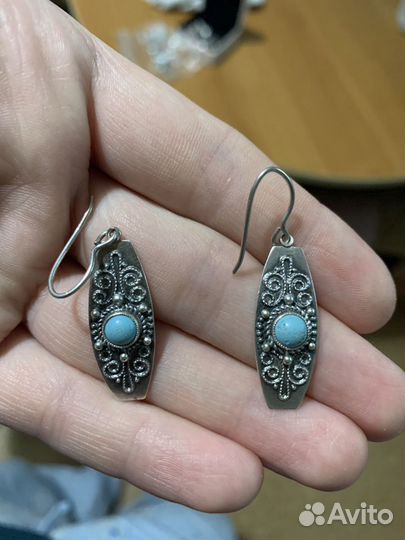 Серьги серебряные с бирюзой антикварные