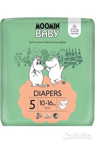 Подгузники Moomin baby Tape 5 40 шт 10-16кг муми-б