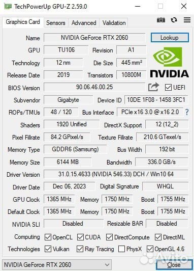 Gigabyte rtx 2060 6 gb