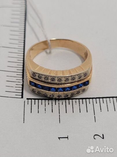 Золотое кольцо (печатка) с фианитами 17 размер
