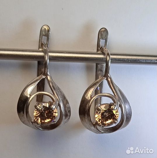 Серьги 6г цитрин серебро 925, винтаж