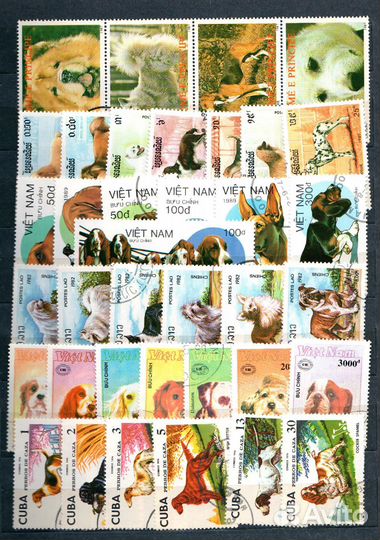 Лошади, Собаки, Кошки, Бабочки, Птицы марки