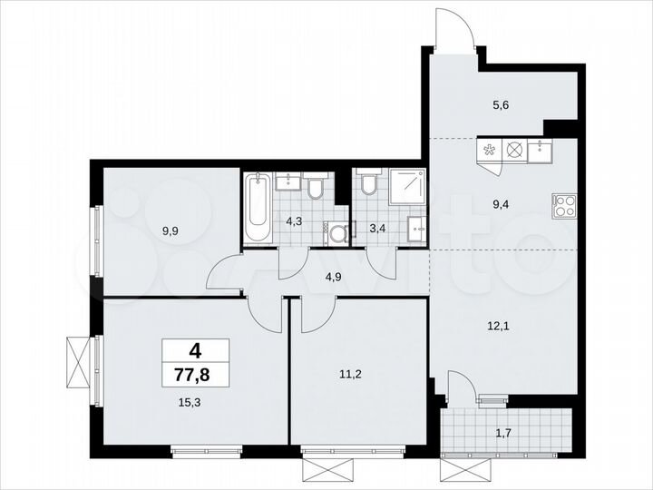 4-к. квартира, 77,8 м², 4/18 эт.