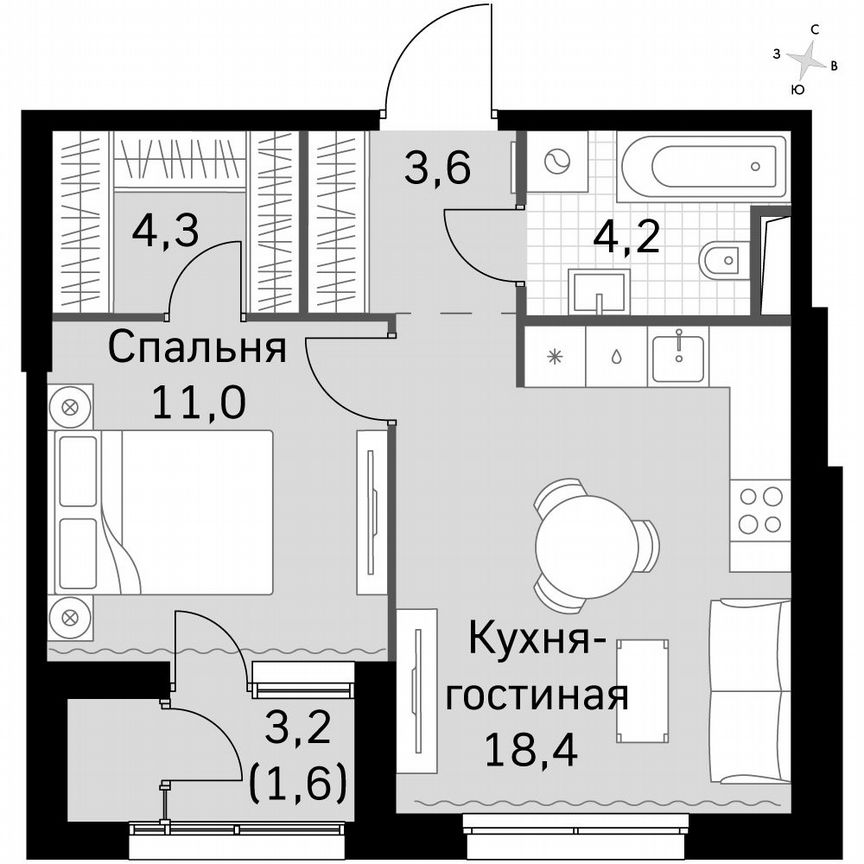 1-к. квартира, 42,8 м², 23/23 эт.