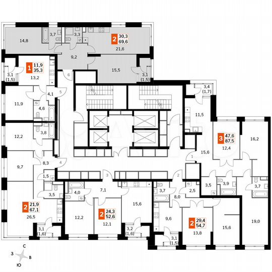 2-к. квартира, 69,6 м², 16/44 эт.