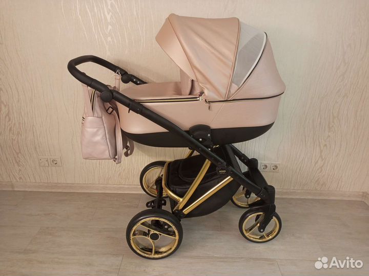 Коляска 2 в 1 экокожа Розовый жемчуг