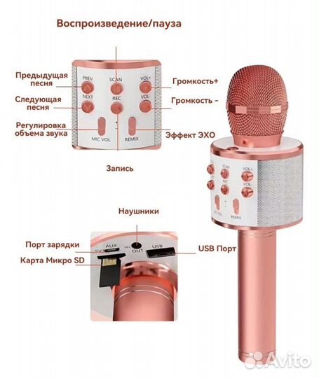 Микрофон для караоке, колонка 2 в 1 новый