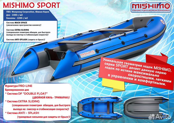 Лодка mishimo sport 390 сине-серый