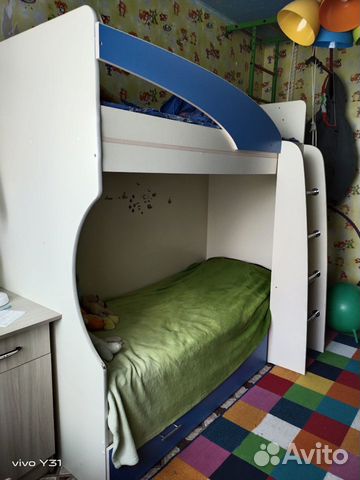 Кровать детская, двухъярусная с матрасами