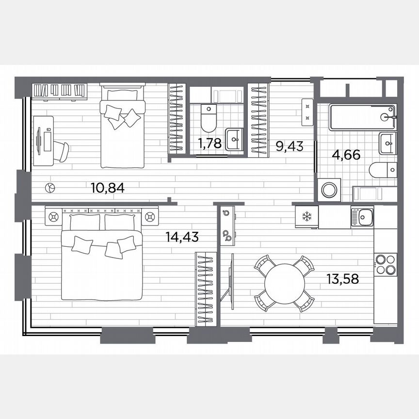 2-к. квартира, 54,7 м², 3/5 эт.