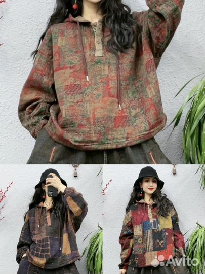 Суперский свитшот с капюшоном бохо хлопок