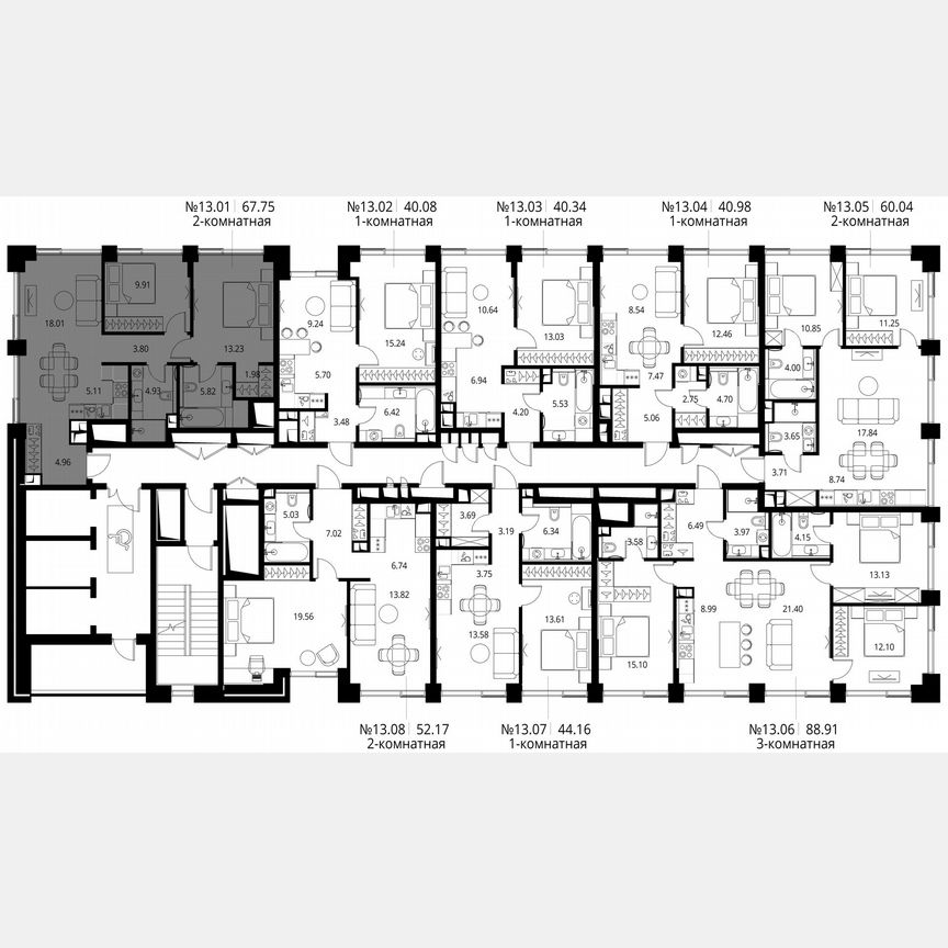 2-к. квартира, 67,8 м², 13/27 эт.