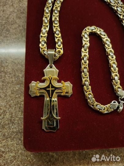 Крест на цепочке и браслет мужской