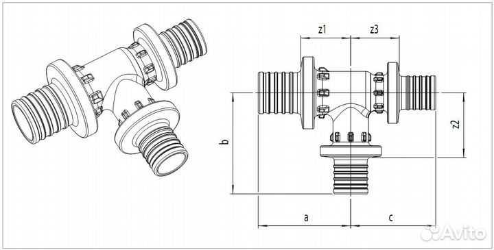 Тройник Рехау Rautitan PX с уменьшенным торцевым проходом 20-20-16