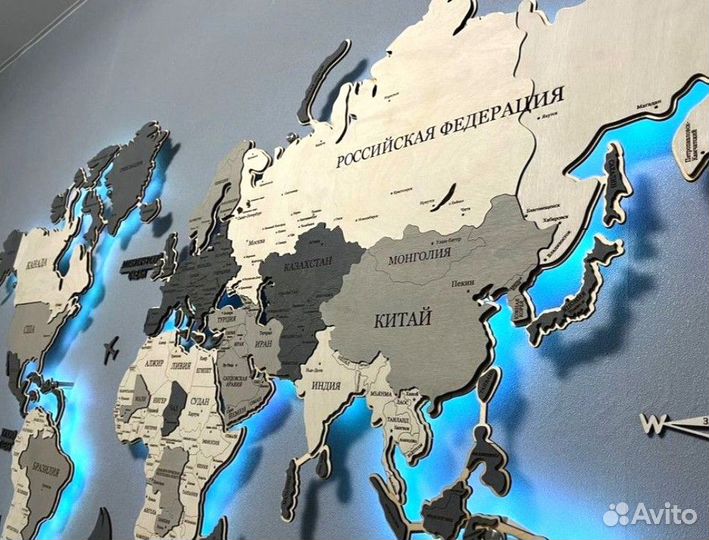Карта мира из дерева/ панно на стену