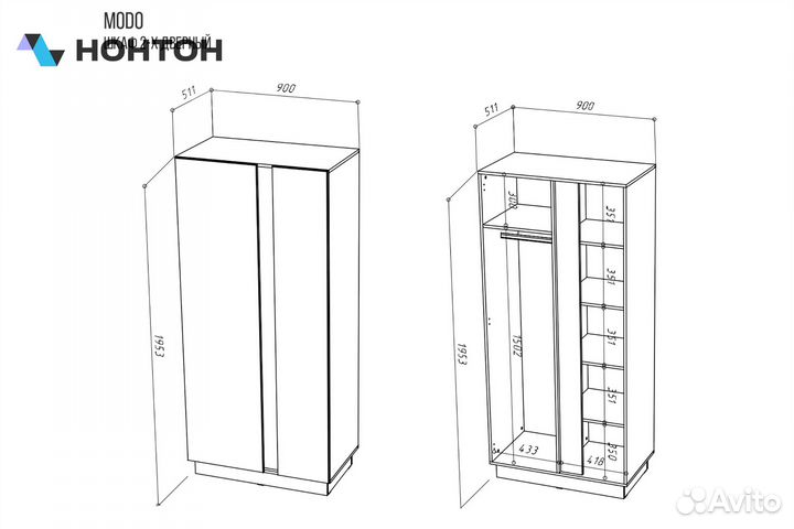 Шкаф двухдверный modo артизан / белый матовый