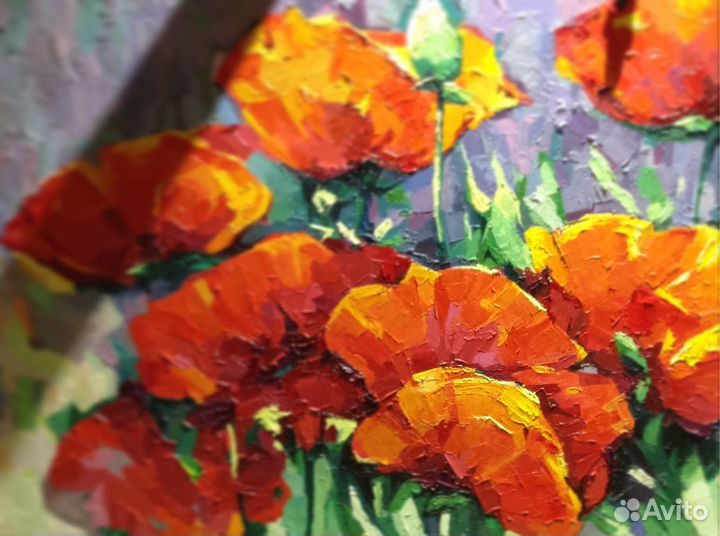 Картина «Маки» в тонком багете 1430х880мм