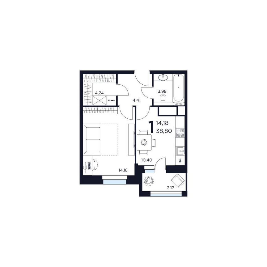 1-к. квартира, 38,8 м², 12/15 эт.
