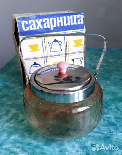 Новая сахарница цветное стекло СССР