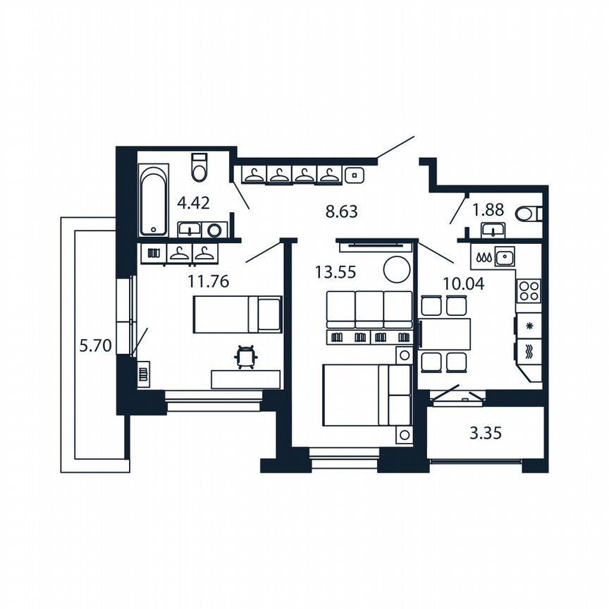 2-к. квартира, 53,7 м², 11/12 эт.