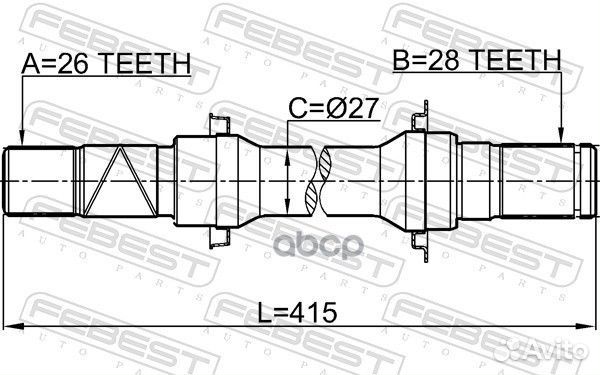 Полуось правая 26x415x28 0512-BL16AT 0512-BL16A