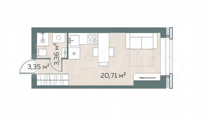 Квартира-студия, 27,4 м², 3/9 эт.