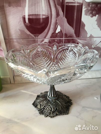 Хрустальная старинная фруктовница