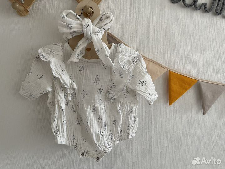 Муслиновый боди платье с повязкой 62