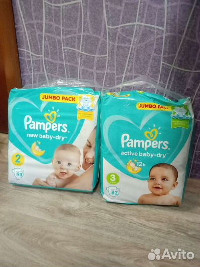 Подгузники Pampers №2(4-8кг) 94шт, №3(6-10кг) 82шт