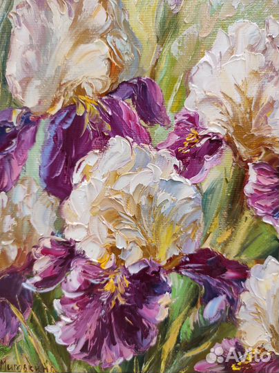 Картина маслом Ирисы в раме