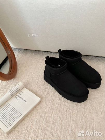 Угги женские UGG платформа 3см серые чёрные