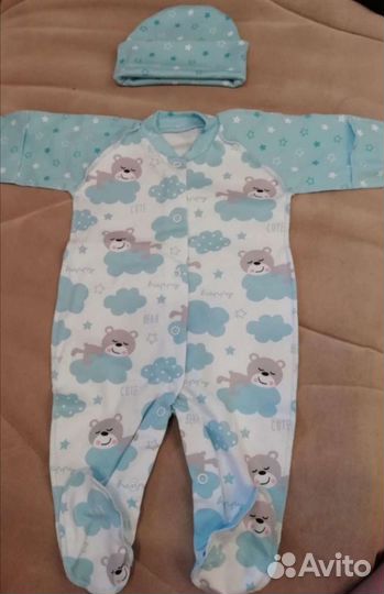 Комплект комбинезон, шапочка для новорожденных 62