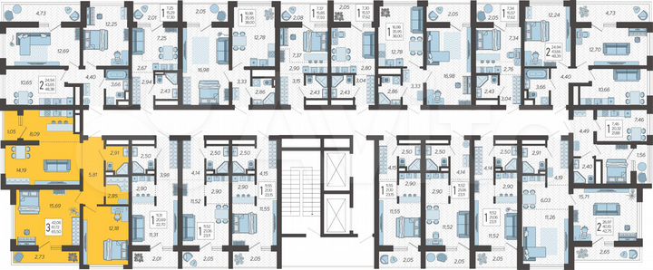 3-к. квартира, 65,5 м², 7/19 эт.