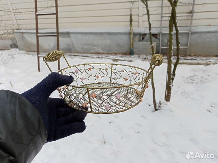 Вазочка металлическая СССР для фруктов/ конфетница