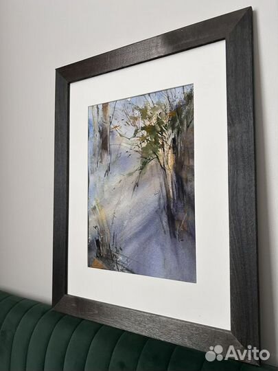 Картина Акварель свет солнце лес в раме с паспарту