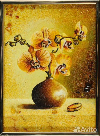 Картина из янтаря - Ваза с орхидеями Array