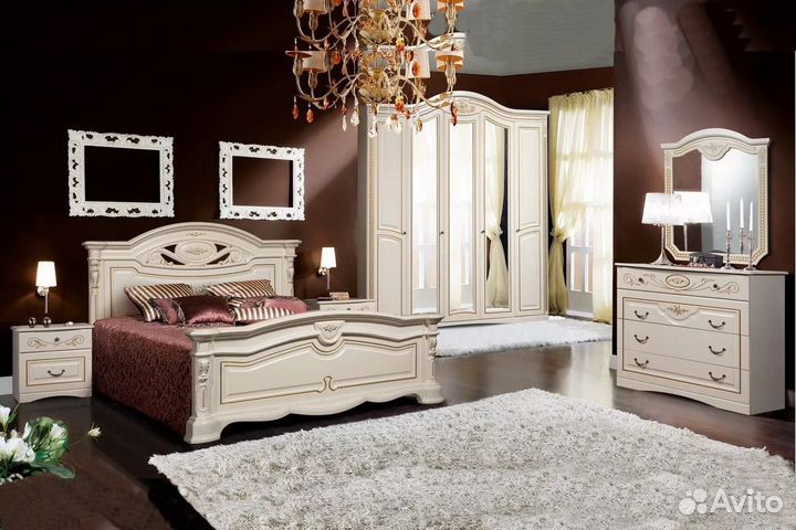 Гарнитур для спальни Сорренто белый 5Д - 1.6 крем