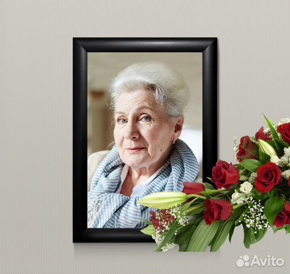 Траурное фото на похороны, поминки с черной лентой