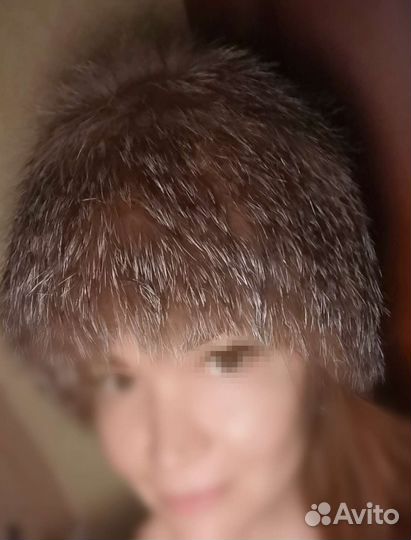 Шапка вязаная женская мех енот