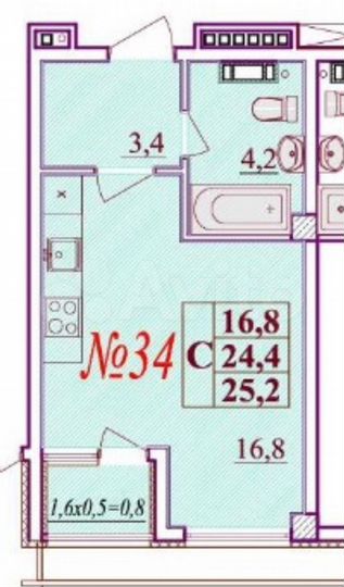 Квартира-студия, 27 м², 1/8 эт.