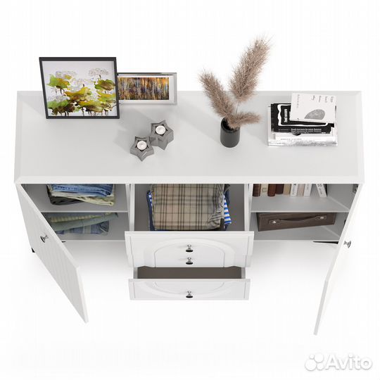 Комод широкий Валенсия 13.309, цвет белый шагрень, шхгхв 133,2х38,4х87,5 см