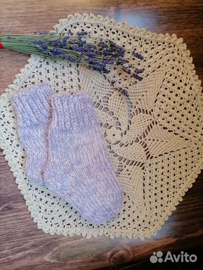 Вязаные Детские носочки с пухом на полгода, год