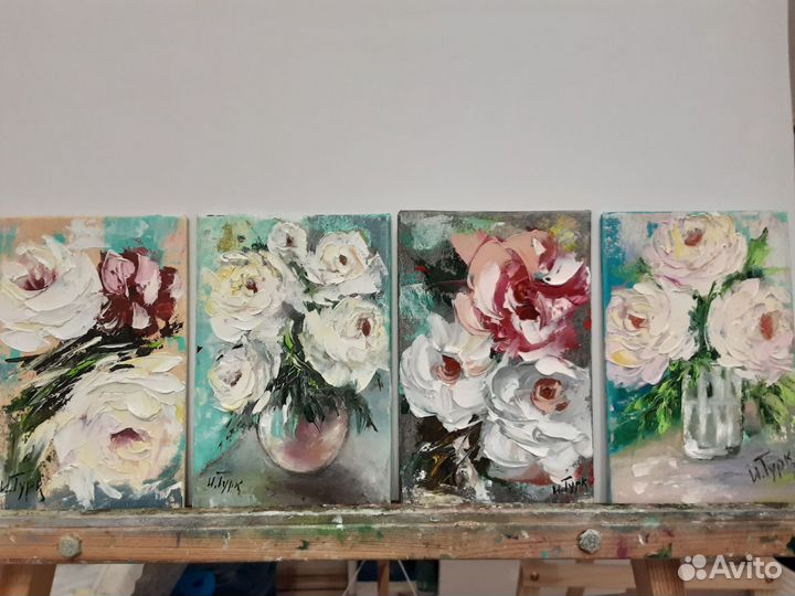 Миникартина маслом 10/15 цветы ромашки