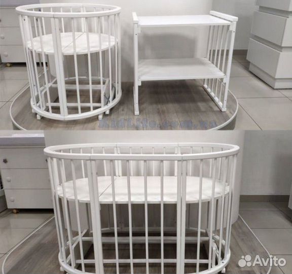 Овальная кроватка 7 в 1 с матрасами