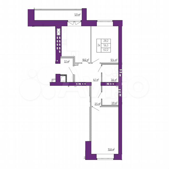 2-к. квартира, 56,3 м², 9/11 эт.