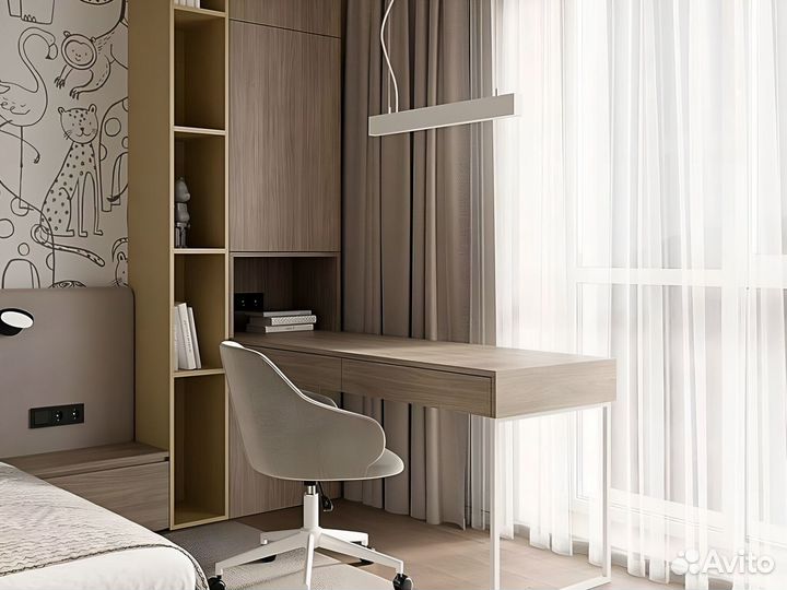 Детская рабочая зона у окна для двоих