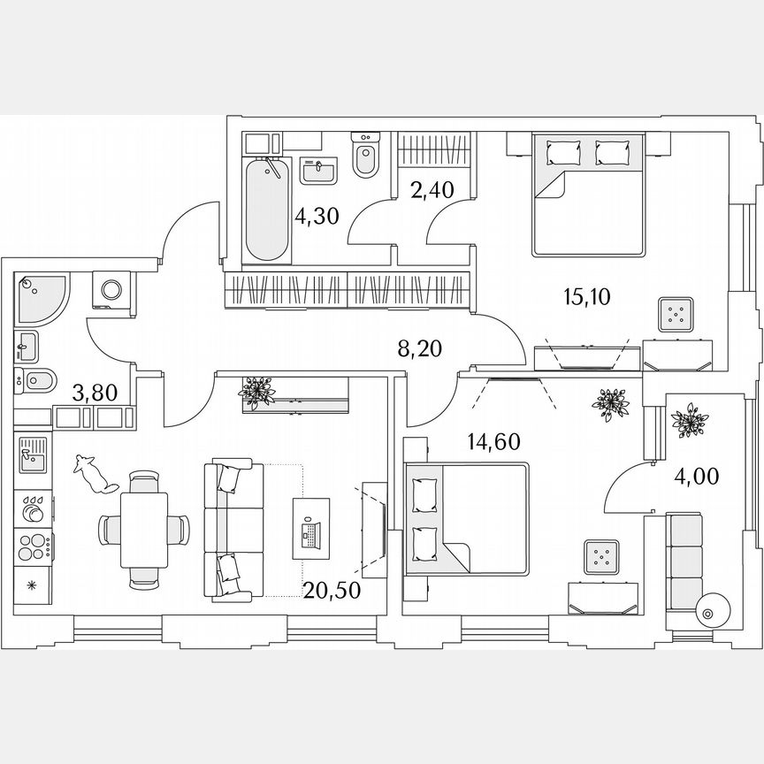 2-к. квартира, 70,9 м², 4/13 эт.