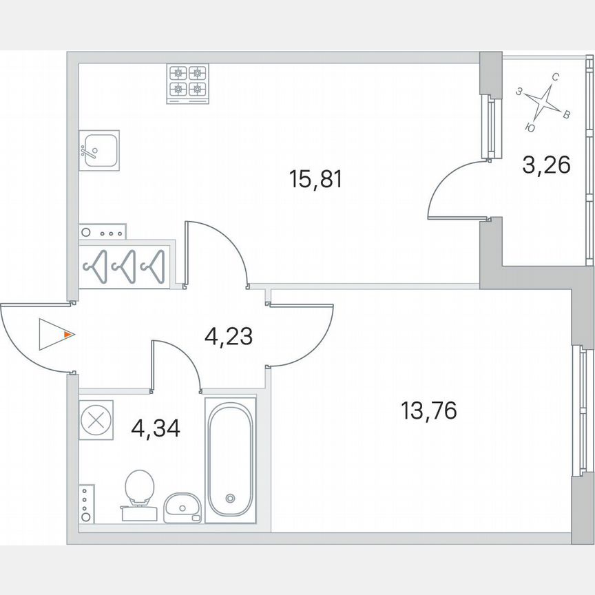 1-к. квартира, 39,8 м², 1/4 эт.