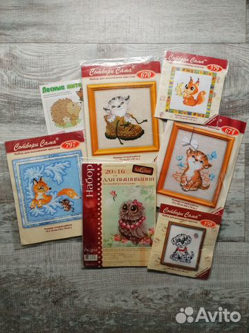 Остатки от наборов вышивки крестом (схемы/нитки)